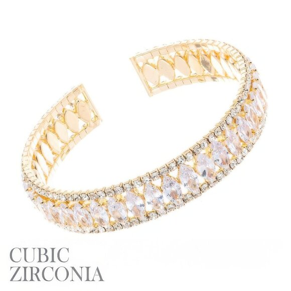Marquise Cut Cubic Zirconia Cuff Bracelet - Picture 1 of 2